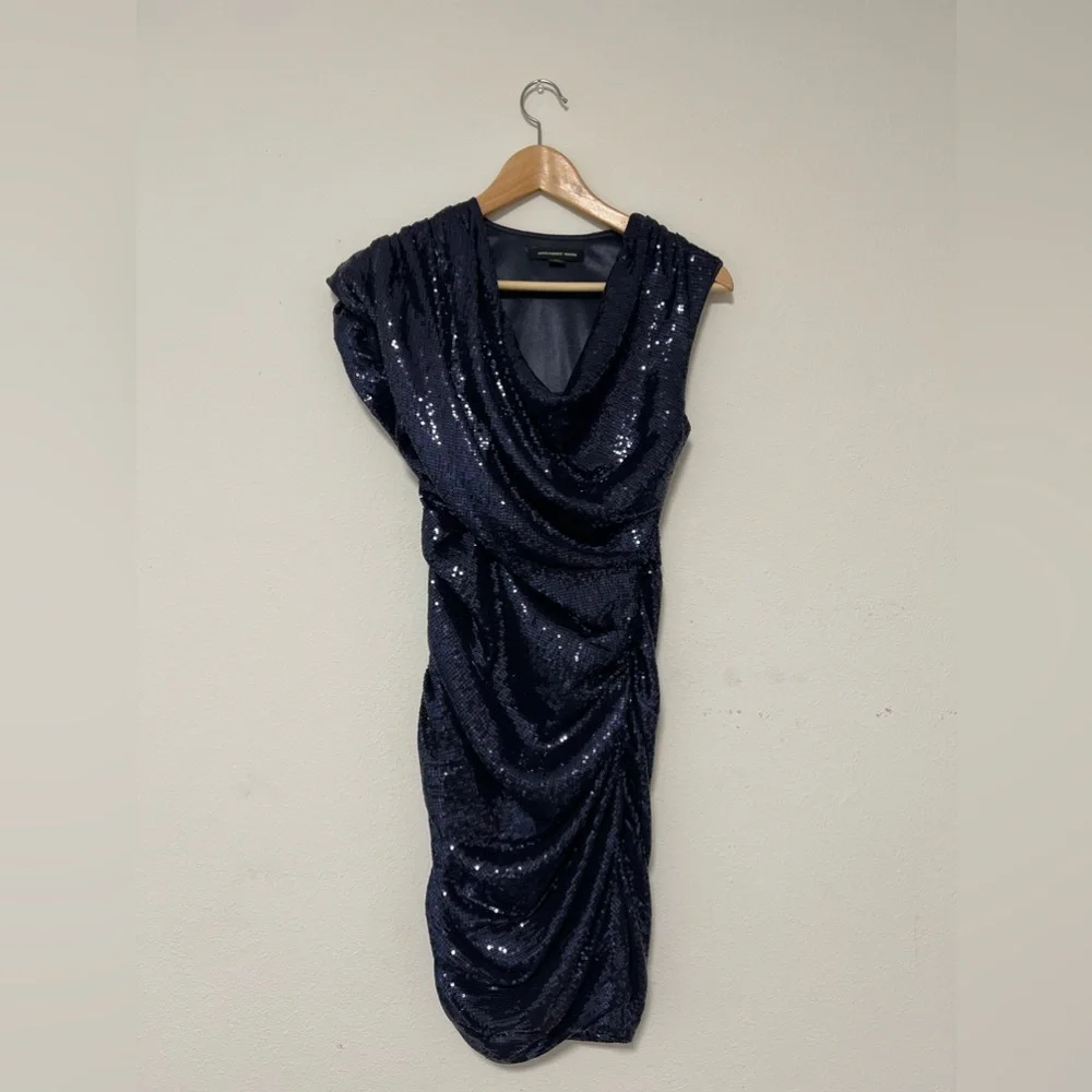 Alexander Wang Midnight Blue Sequin Mini Cowl Neck Cocktail Dress - Picture 1 of 9